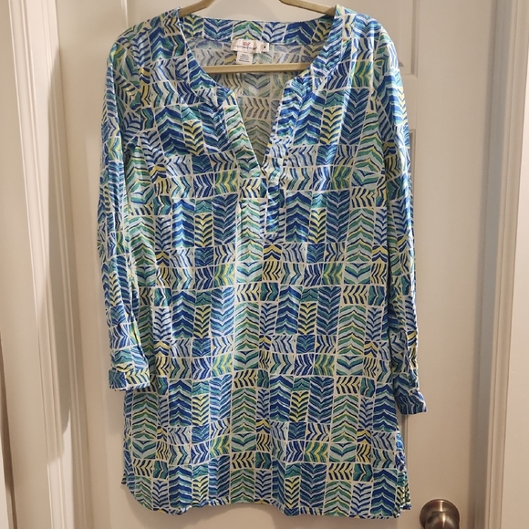 Vineyard Vines Dresses & Skirts - Vineyard Vines Blue and Green Geometric Long Sleeve Dress/Tunic Medium